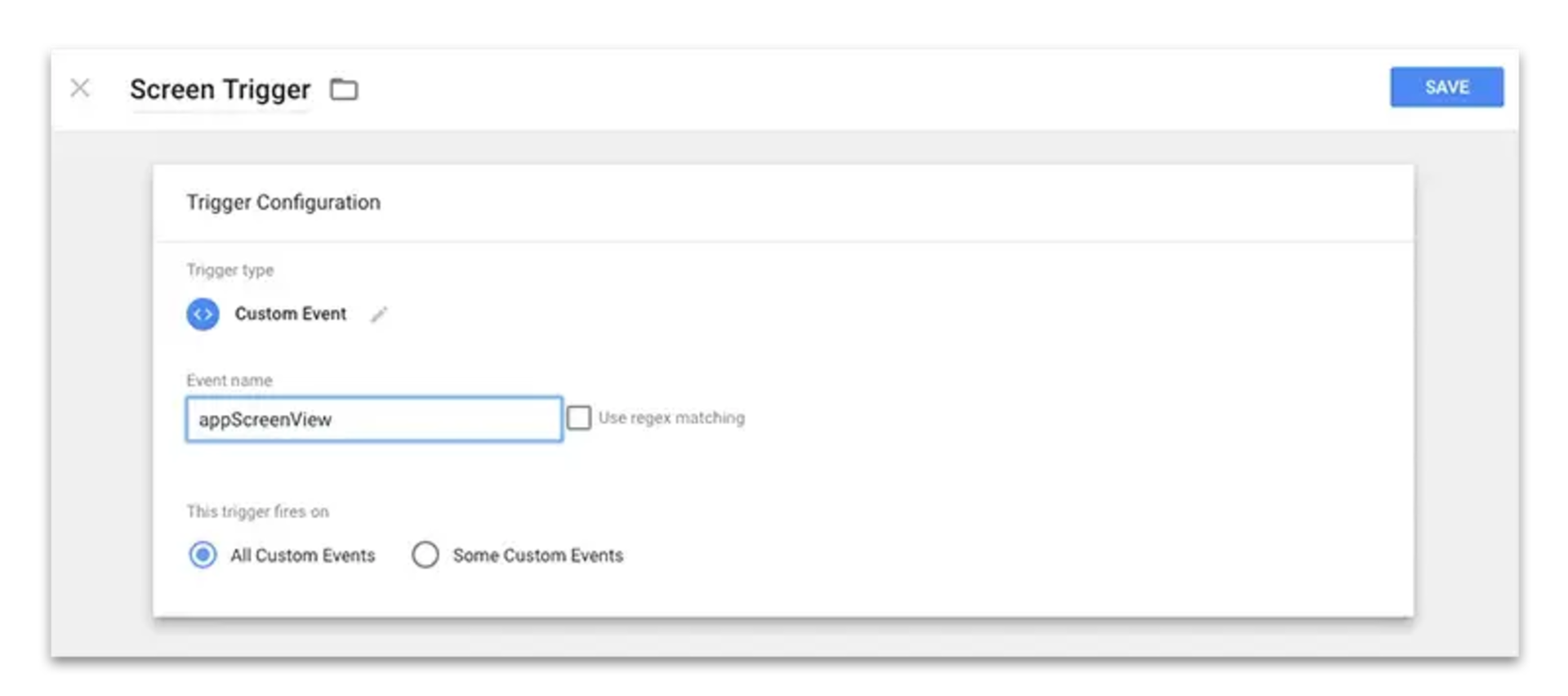 GTM screenshot, custom event