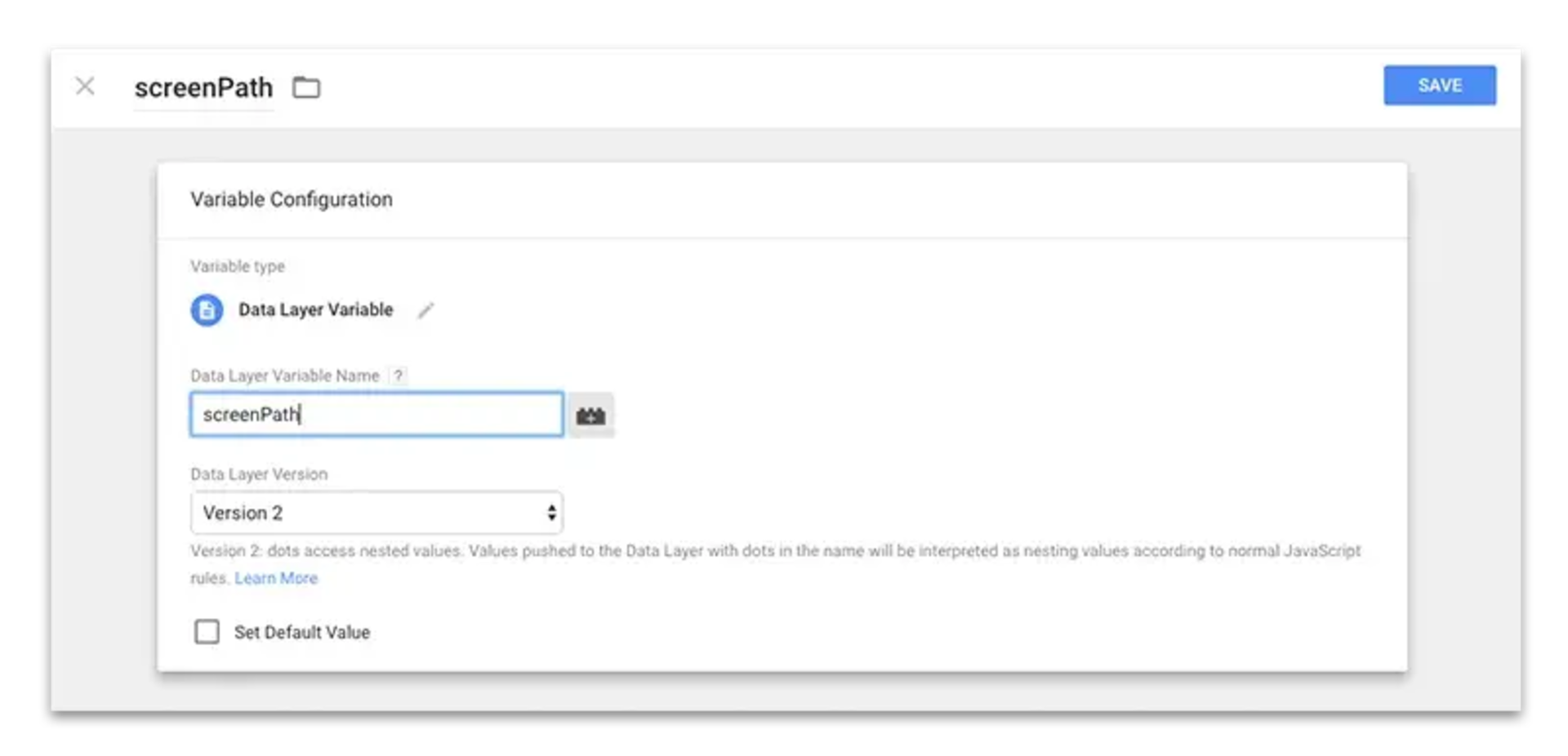 GTM screenshot, variable screenPath